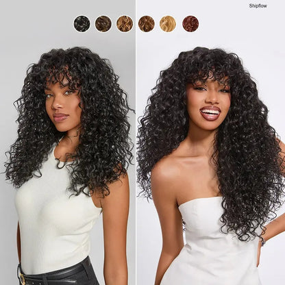 Human Hair Curly Wig with Bangs – Shaggy Waves✨