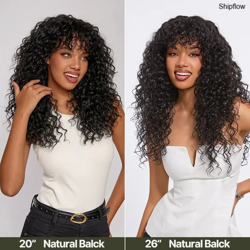 Human Hair Curly Wig with Bangs – Shaggy Waves✨