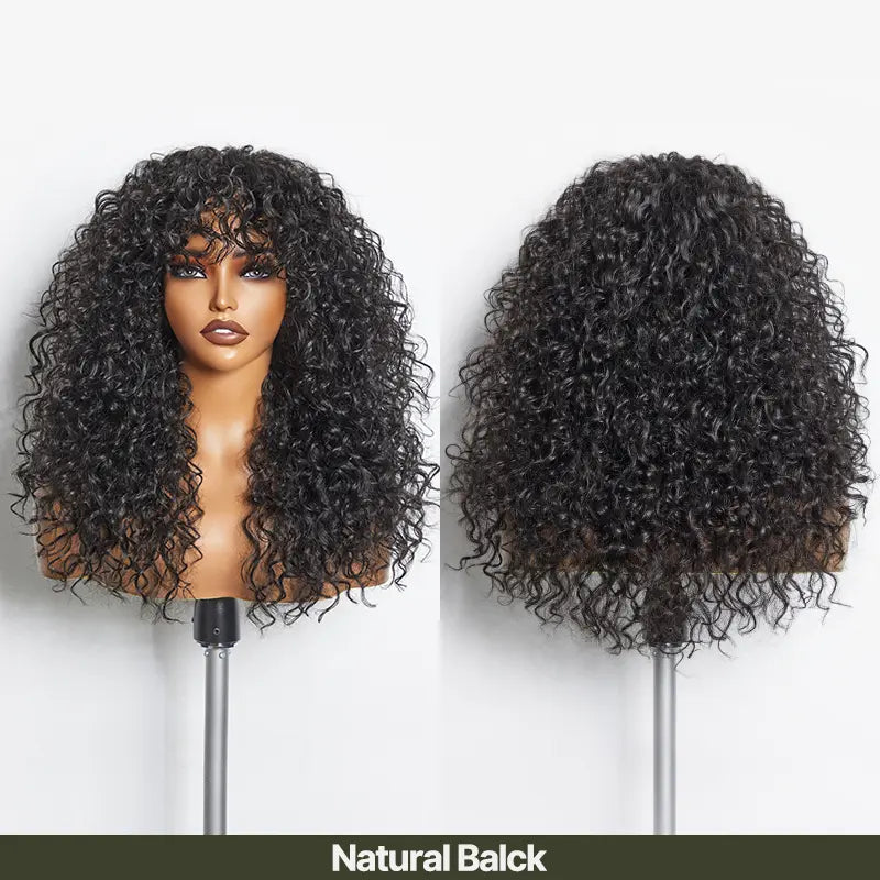 Human Hair Curly Wig with Bangs – Shaggy Waves✨