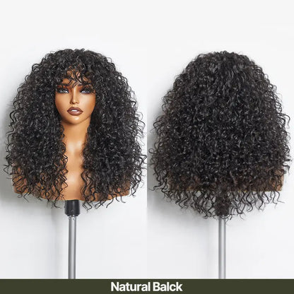 Human Hair Curly Wig with Bangs – Shaggy Waves✨