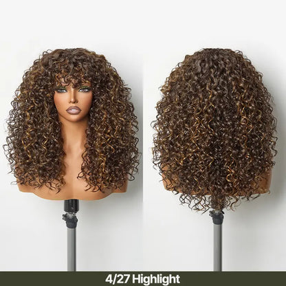 Human Hair Curly Wig with Bangs – Shaggy Waves✨