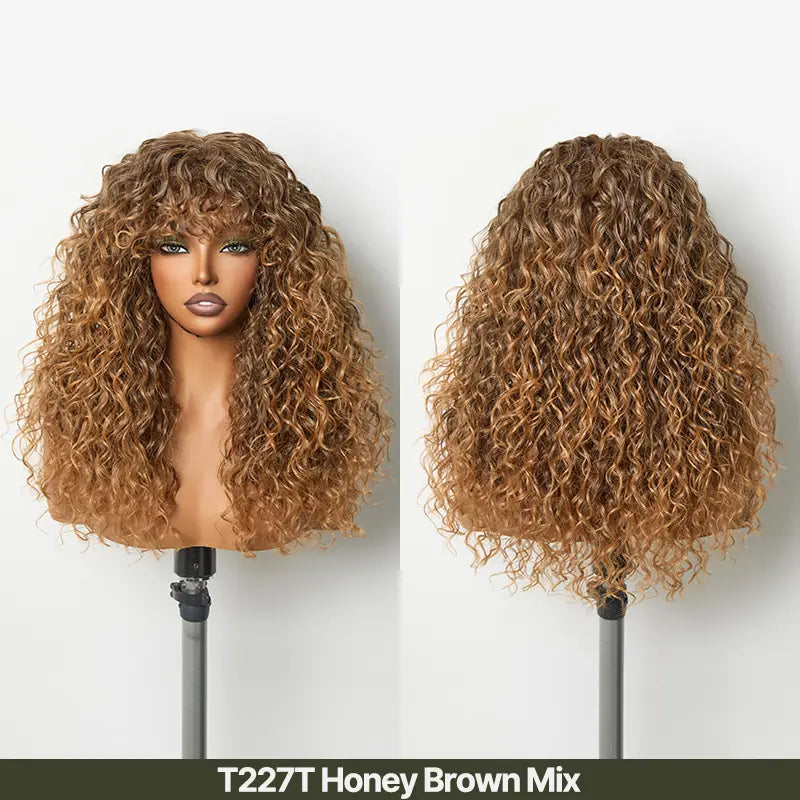 Human Hair Curly Wig with Bangs – Shaggy Waves✨