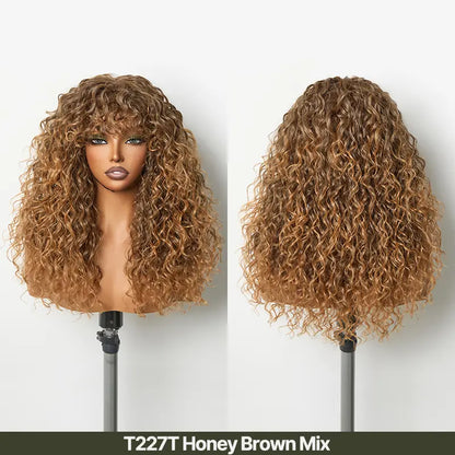 Human Hair Curly Wig with Bangs – Shaggy Waves✨