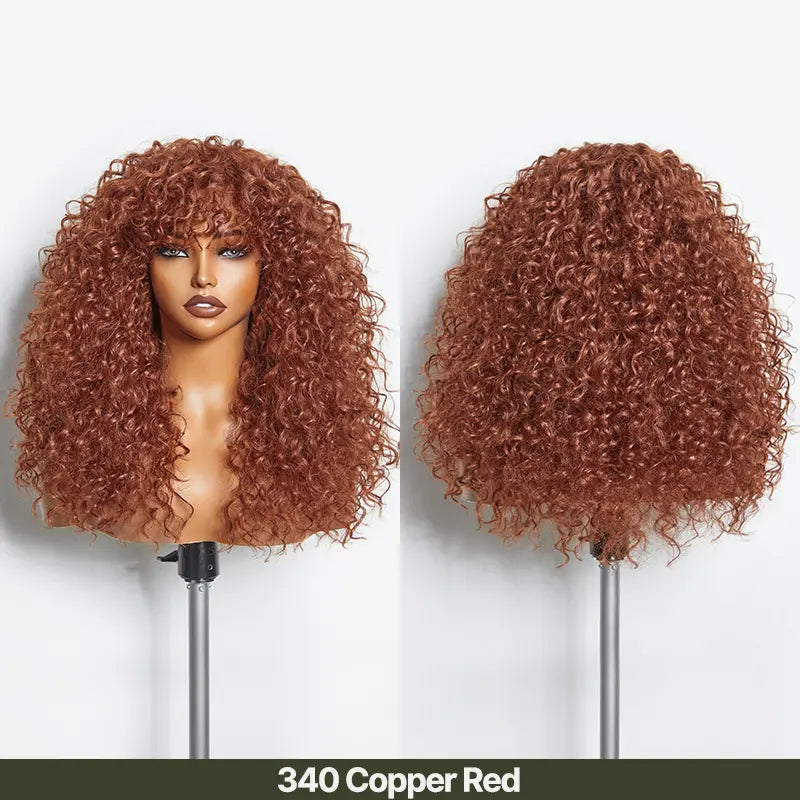 Human Hair Curly Wig with Bangs – Shaggy Waves✨