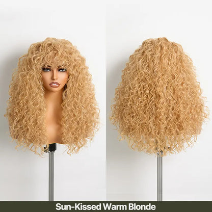 Human Hair Curly Wig with Bangs – Shaggy Waves✨