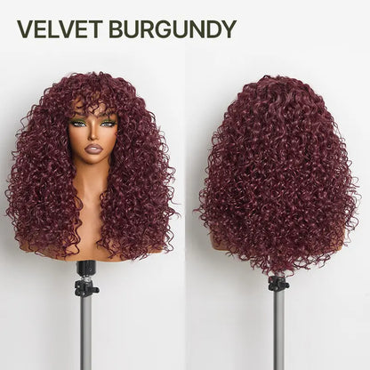 Human Hair Curly Wig with Bangs – Shaggy Waves✨