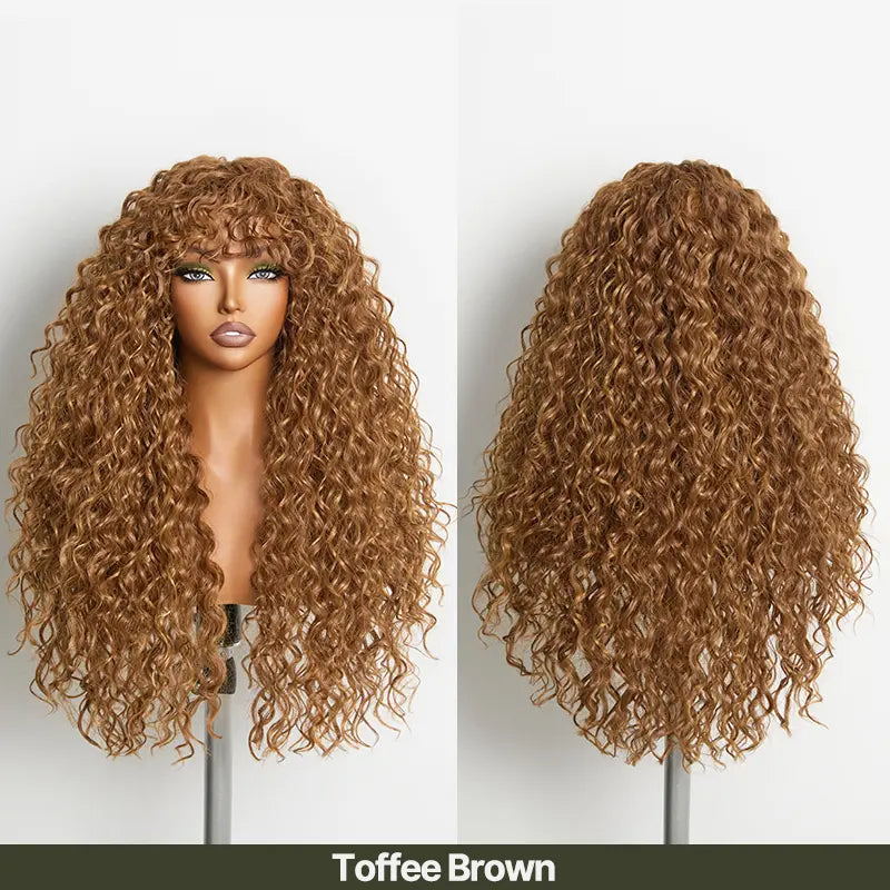 Human Hair Curly Wig with Bangs – Shaggy Waves✨
