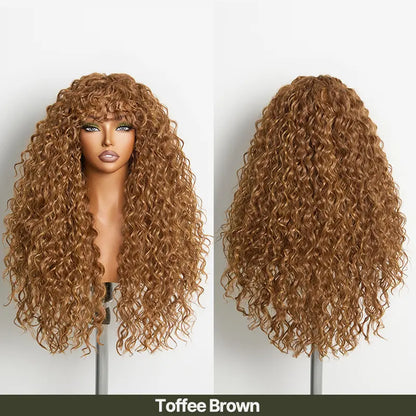 Human Hair Curly Wig with Bangs – Shaggy Waves✨